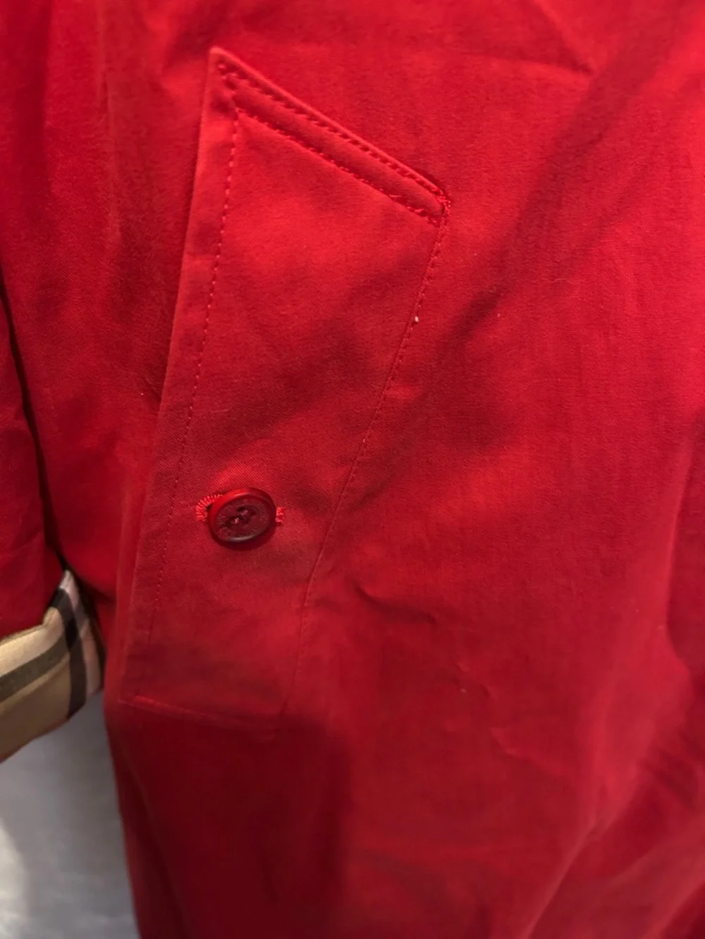 Burberry Red Trench Coat with Signature Check Cuff - Picture 5 of 6